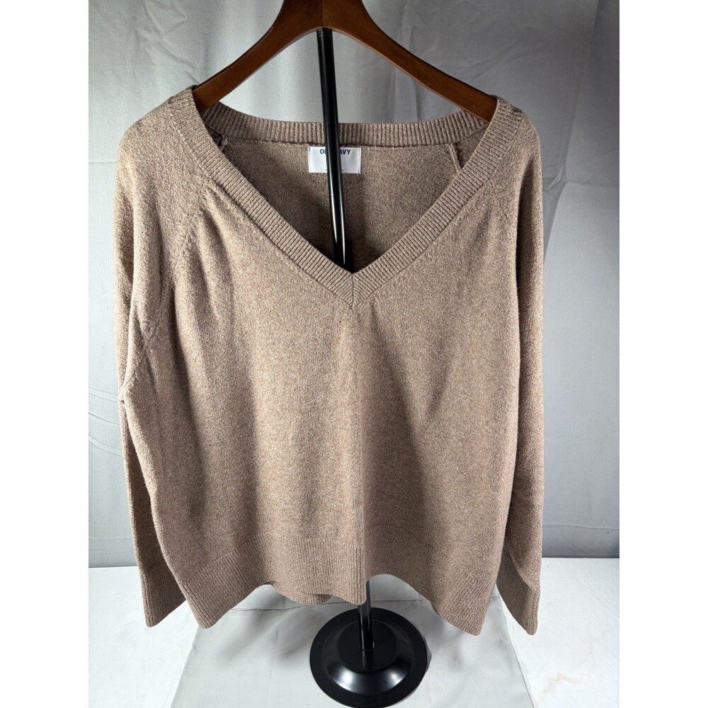 Old Navy Women's Pullover Sweater, Beige V-Neck, Size 2XL